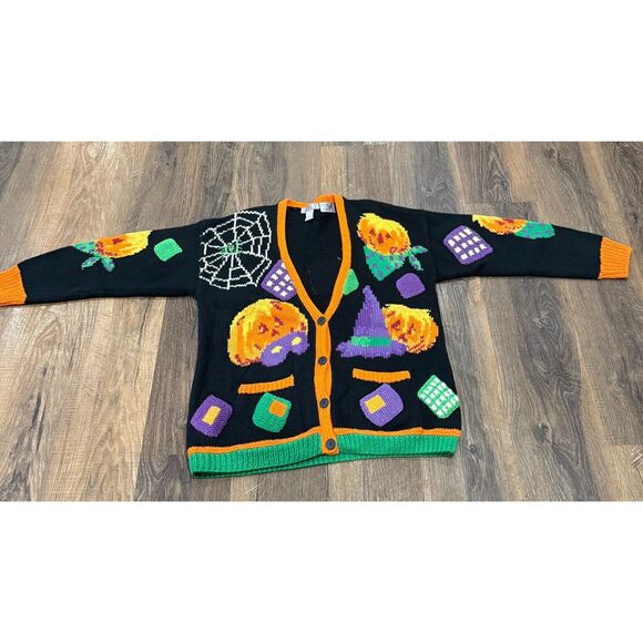 Halloween Themed Black and Orange Cardigan - Picture 1 of 4